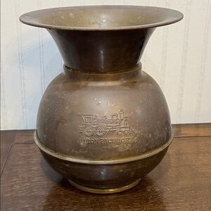 Antique Union Pacific Railroad Brass Spittoon Weighted Bottom Western Decor